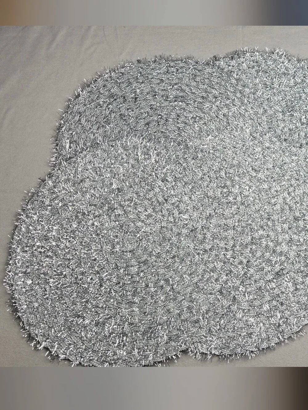 4 Silver Tinsel Round Placemat - Holiday Or New Years